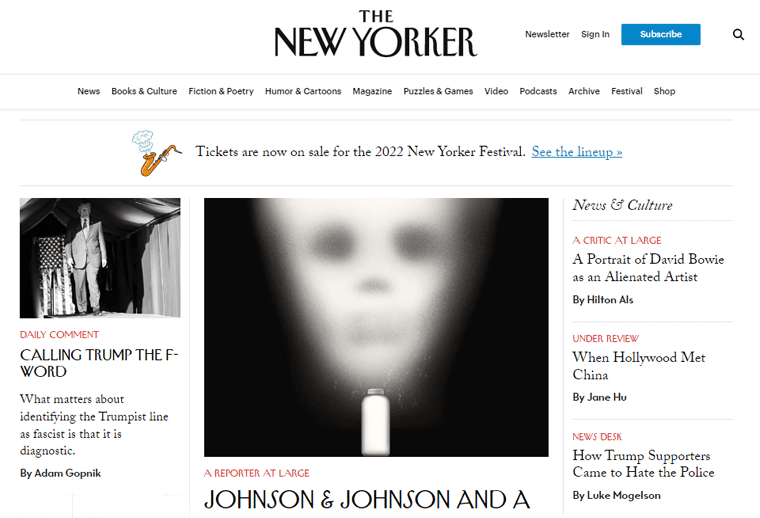 Il sito web della rivista di notizie politiche e culturali del New Yorker