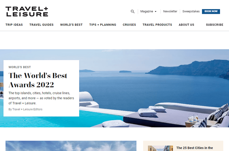 Site da revista Travel + Leisure