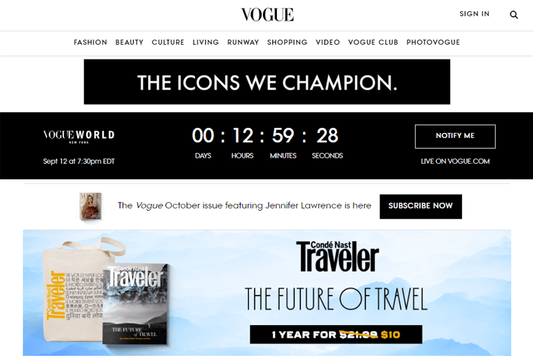 Vogue - Exemplos de sites de revistas