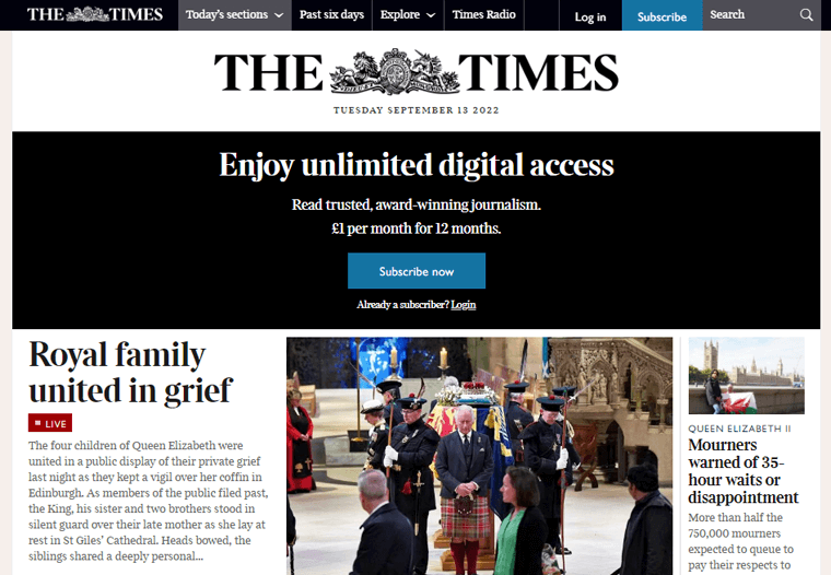 Strona internetowa brytyjskiego czasopisma The Times