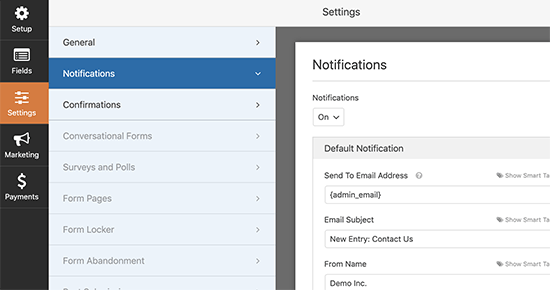 WPForms 通知設置