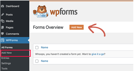 使用 WPForms 添加新的聯繫表格