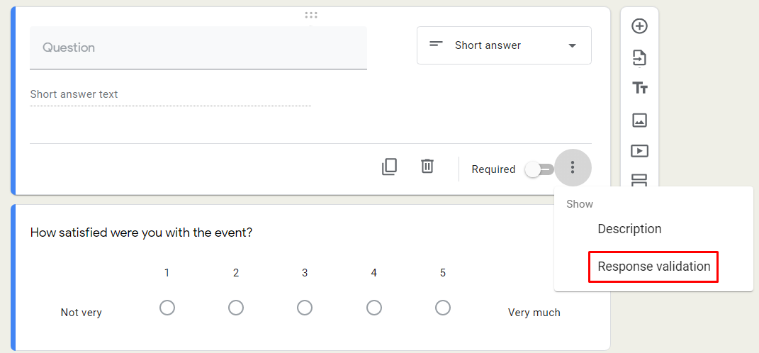 Validasi jawaban singkat survei Google Formulir