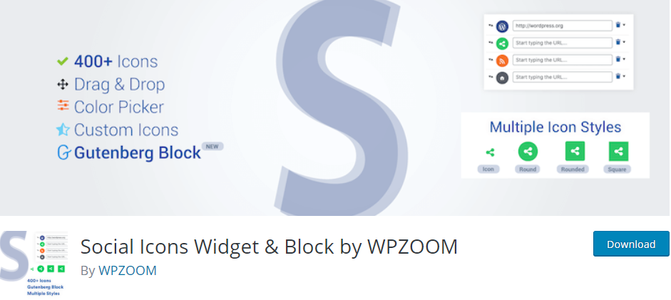 Widget cu pictograme sociale de la WPZoom