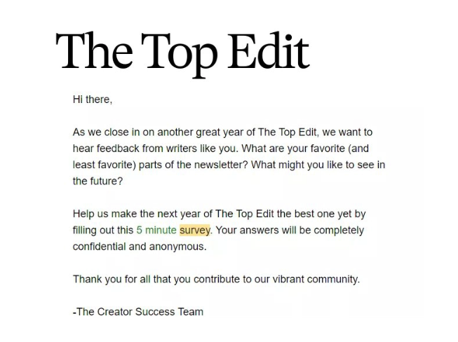 La copie engageante du corps de l'e-mail est un gagnant pour The Top Edit