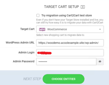 اختر الكيانات في Cart2Cart