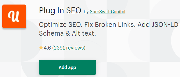 Plug In Seo Meilleure application Shopify gratuite pour le référencement