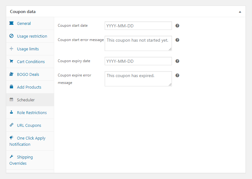 Configuring the Advanced Coupon options.