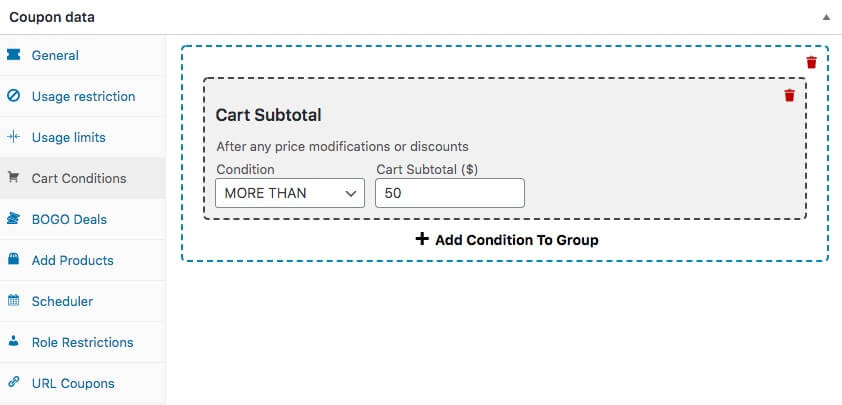 Using Cart Conditions to setup one-click apply notifications. 