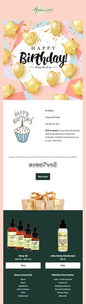 Birthday gift coupon