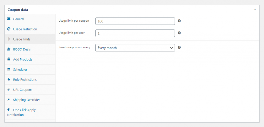 An example of set usage limits.