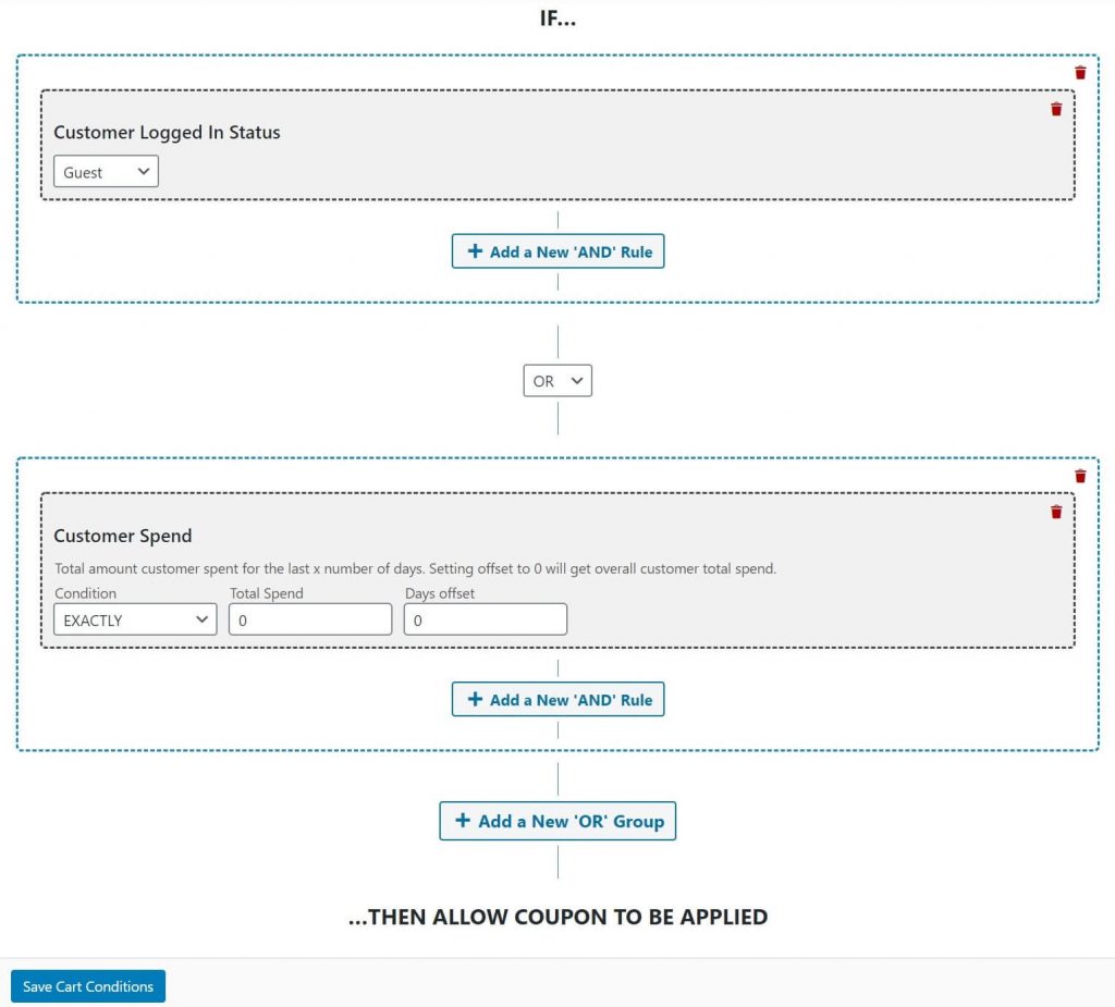 The final cart conditions to discount first order in WooCommerce.