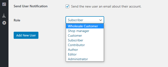 The Wholesale Customer user role.