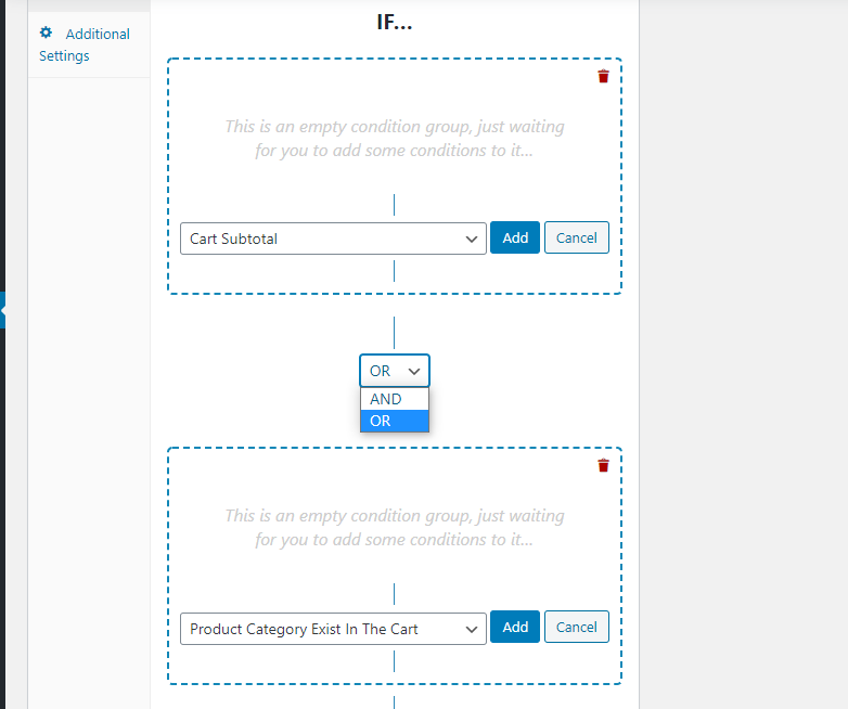 Adding cart conditions for a discount coupon