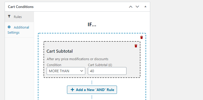 Creating a cart subtotal condition