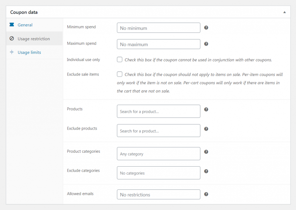 The default coupon data options.