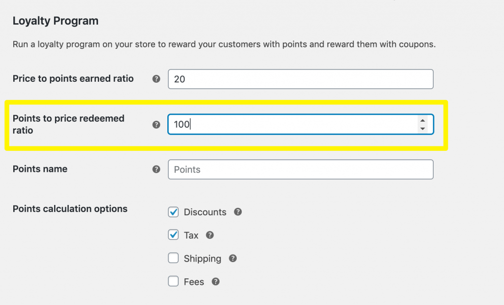 The points to price redeemed ratio.