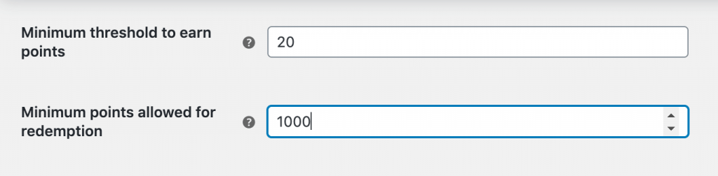 Setting the minimum earning and redemption thresholds for loyalty program points.