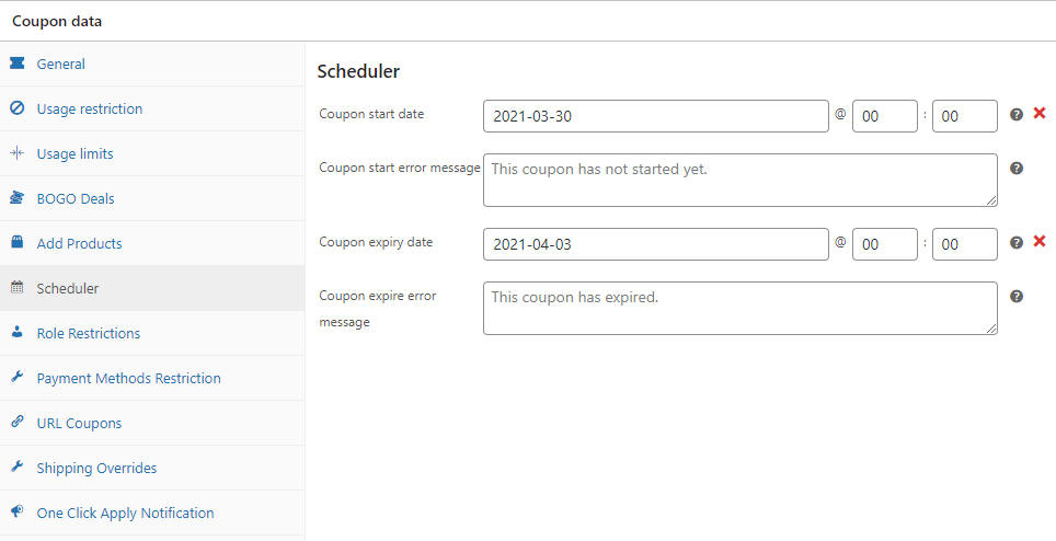 Using the Advanced Coupons scheduler to create a discount for a specific date range.