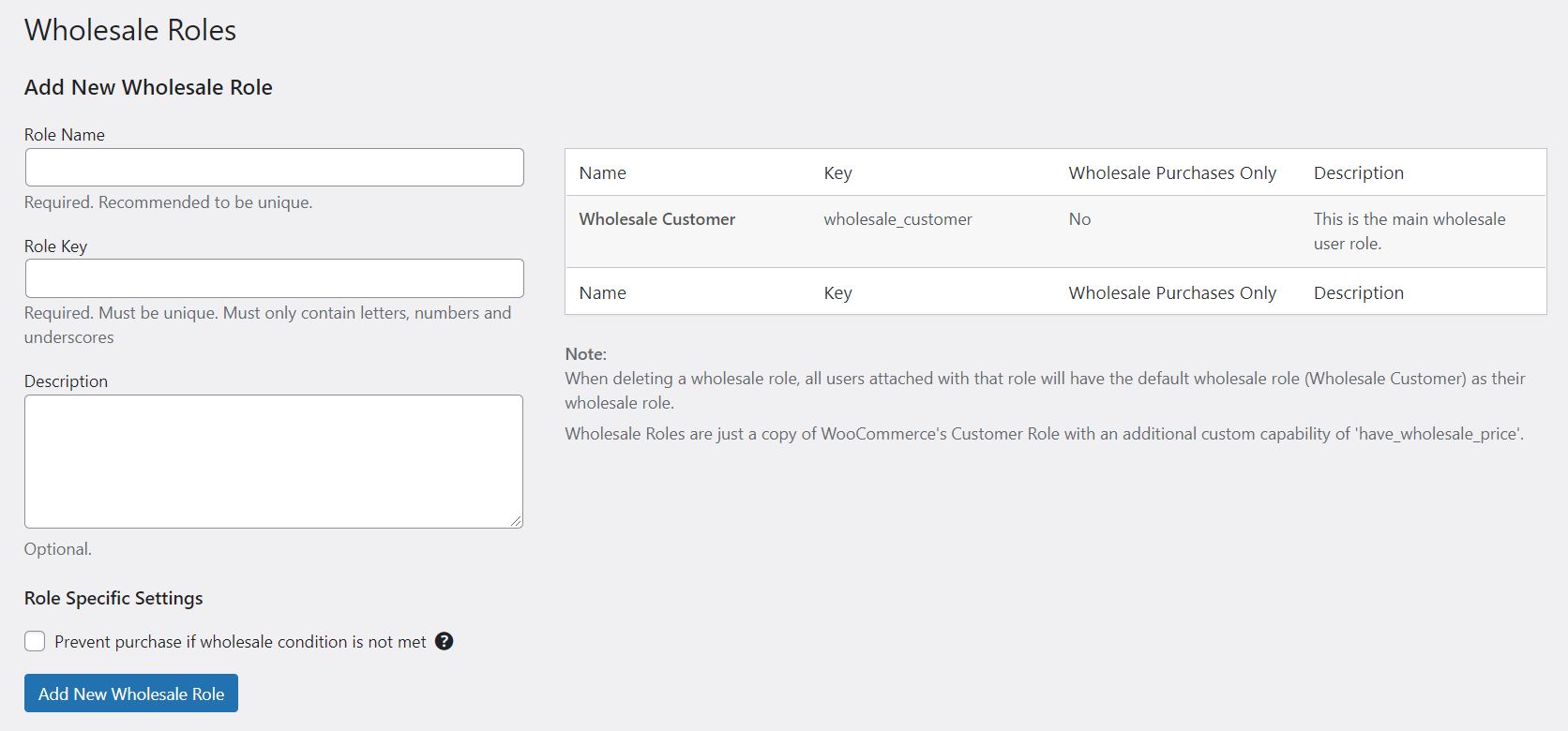 The option to set up a wholesale roles in Wholesale Suite, which is the best discount plugin for WooCommerce.