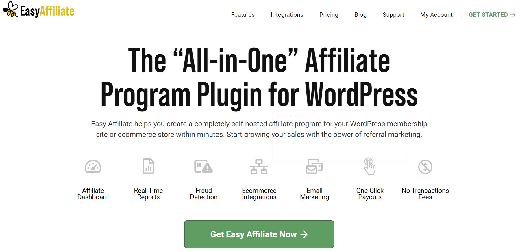 The Easy Affiliate homepage