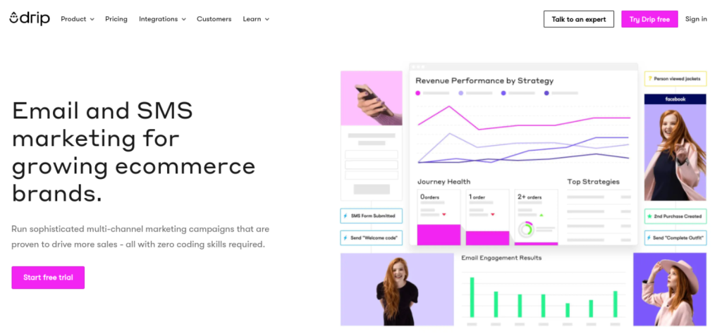 The Drip email marketing WooCommerce tool website.