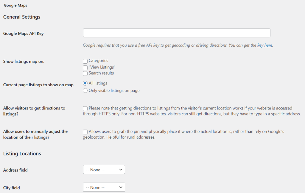 The Google Maps module settings. 