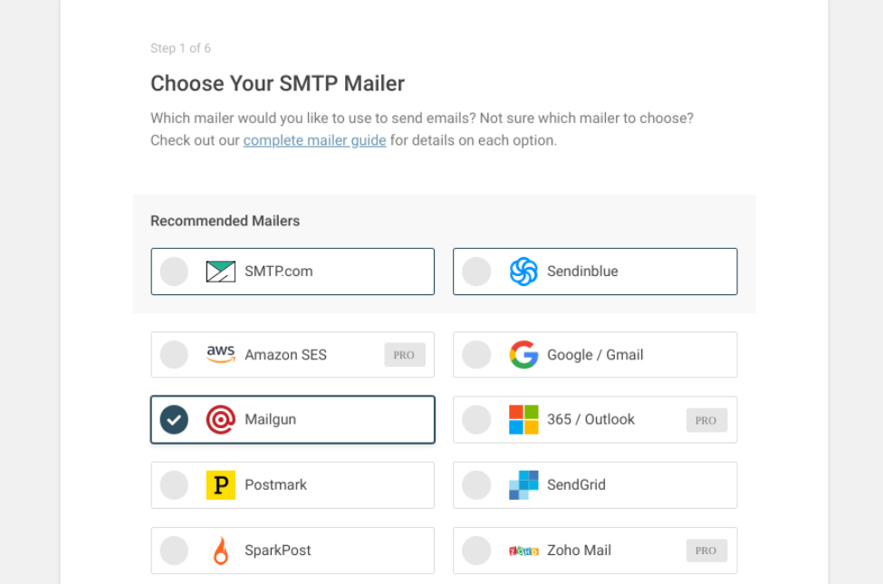 The setup wizard of the WP Mail SMTP plugin.