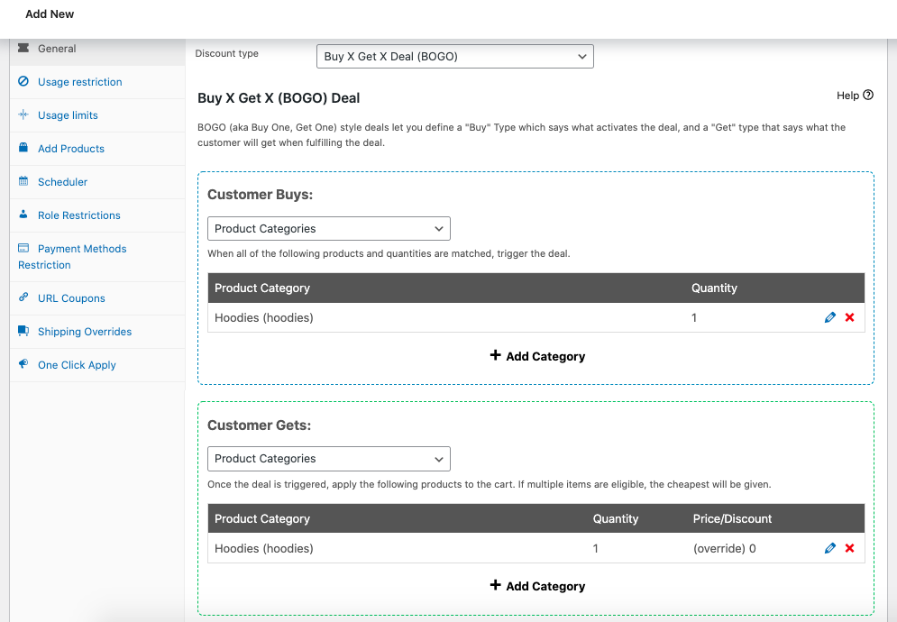 Customer Gets: Product Categories 