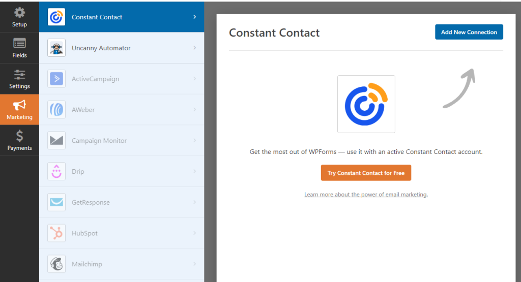 Connecting WPForms with an email marketing platform
