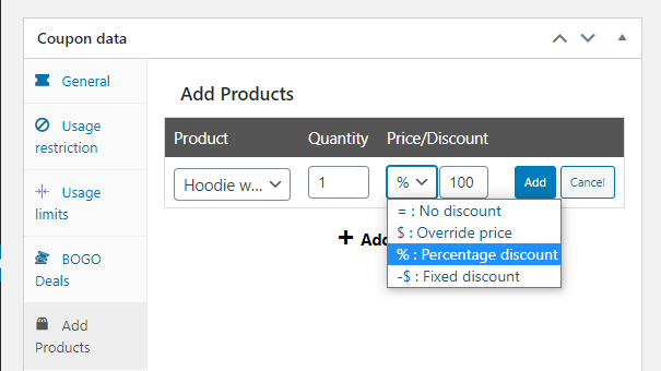 Advanced Coupons' Add Product Feature