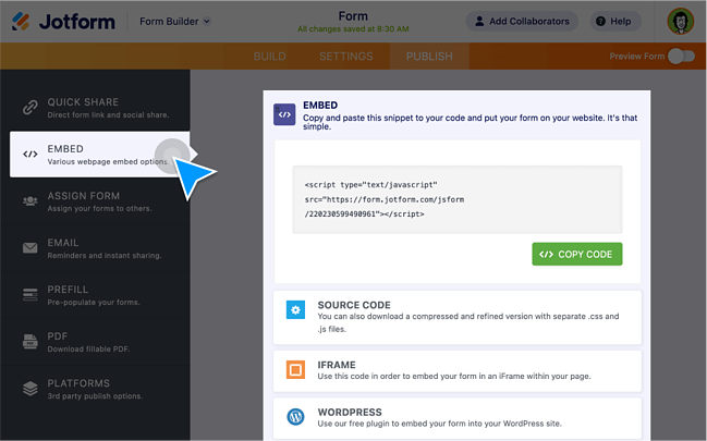 e-posta gönderme formu oluşturucu: jotform