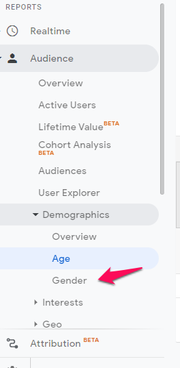 แถบด้านข้างจาก Google Analytics