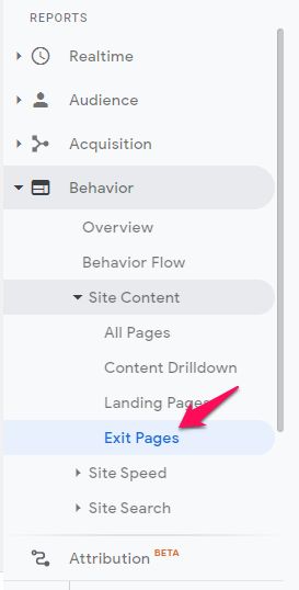 แถบด้านข้างของ Google Analytics ที่ไฮไลต์ปุ่มหน้าออก