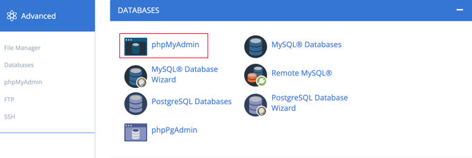 Otwieranie phpMyAdmin z CPanel