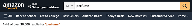 exemplu de căutare Amazon pentru parfum