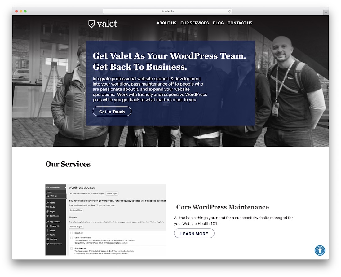 serviciu de întreținere valet wordpress