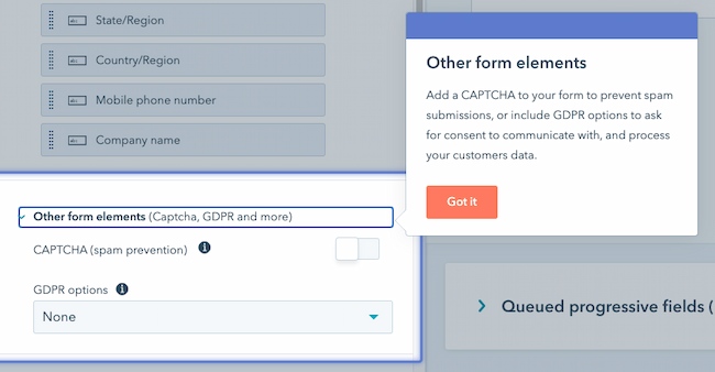 Instrucțiuni de formular web: HubSpot, CAPTCHA