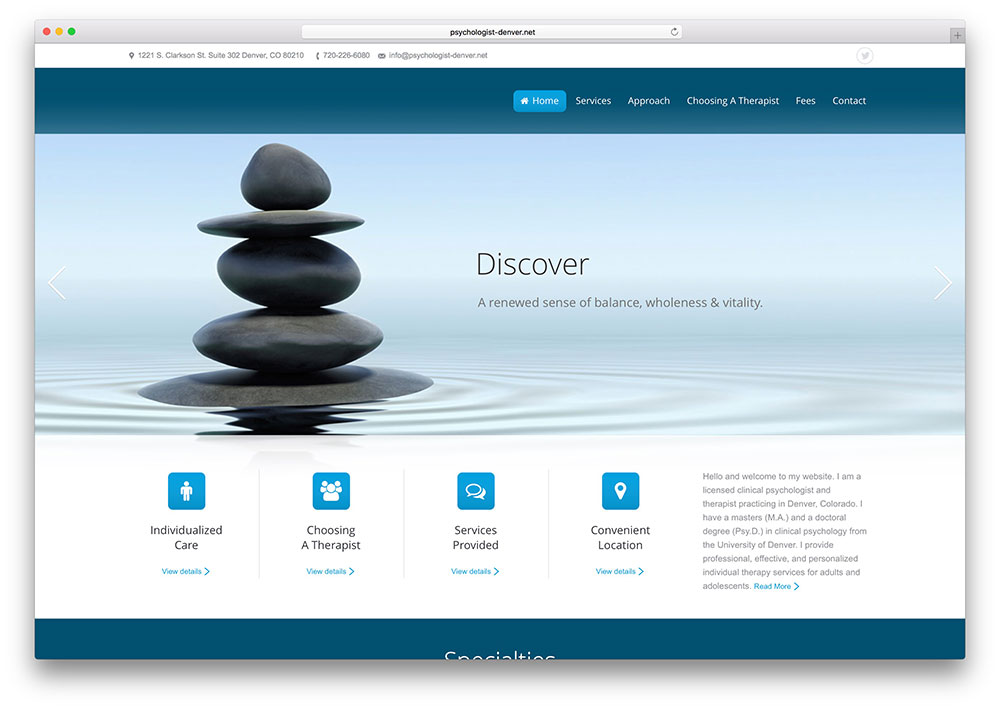 веб-сайт психолога-денвера, использующий тему-the7-wordpress