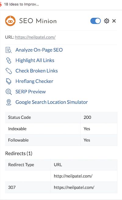 SEO Minion'un SEO Chrome uzantısı aracı.