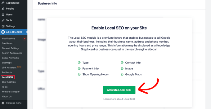 Aktivieren Sie Local SEO in AIOSEO