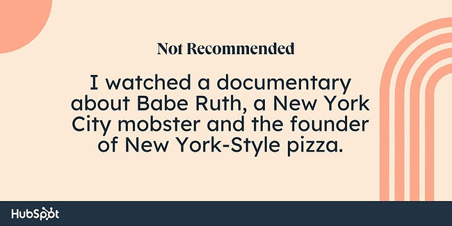 Reguli de gramatică pentru virgulă: Am vizionat un documentar despre Babe Ruth, un mafiot din New York și fondatorul Pizza în stil New York.