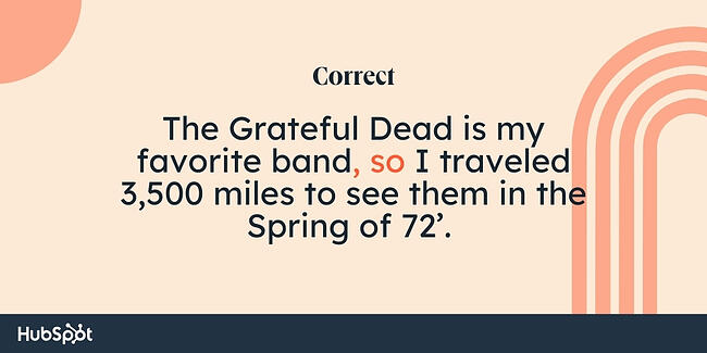 Reguli de virgulă: The Grateful Dead este trupa mea preferată, așa că am călătorit 3.500 de mile pentru a-i vedea în primăvara anului 72’.