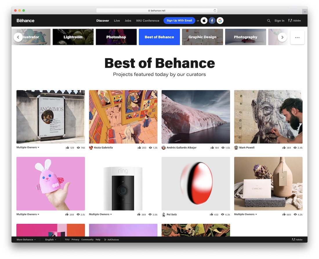 behance showcase și inspiraton web design