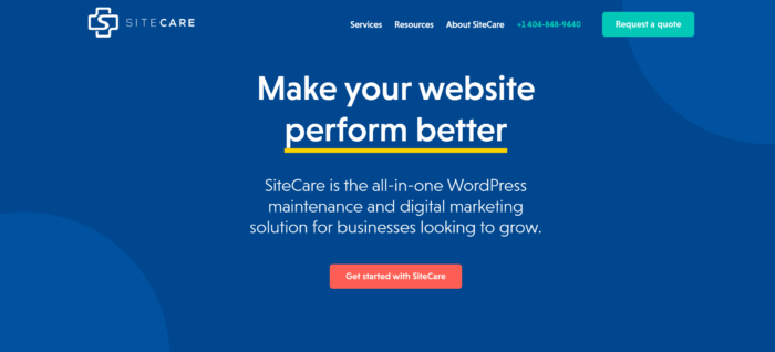 SiteCare, web sitenizin performansını optimize etmek için harika bir WordPress yönetim hizmetidir.