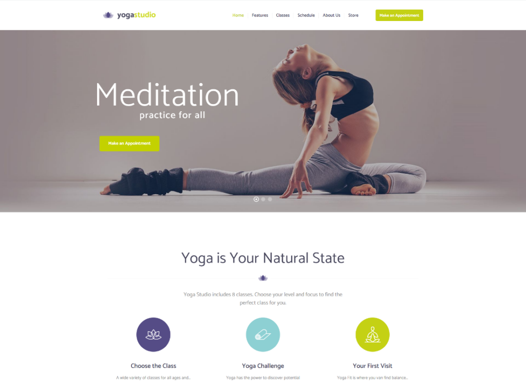 Yogastudio, Spor Salonu ve Sağlık Hizmetleri WordPress Teması