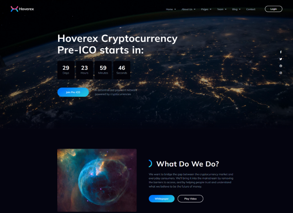 Hoverex | Cryptocurrency, NFT ve ICO WordPress Teması + İspanyolca