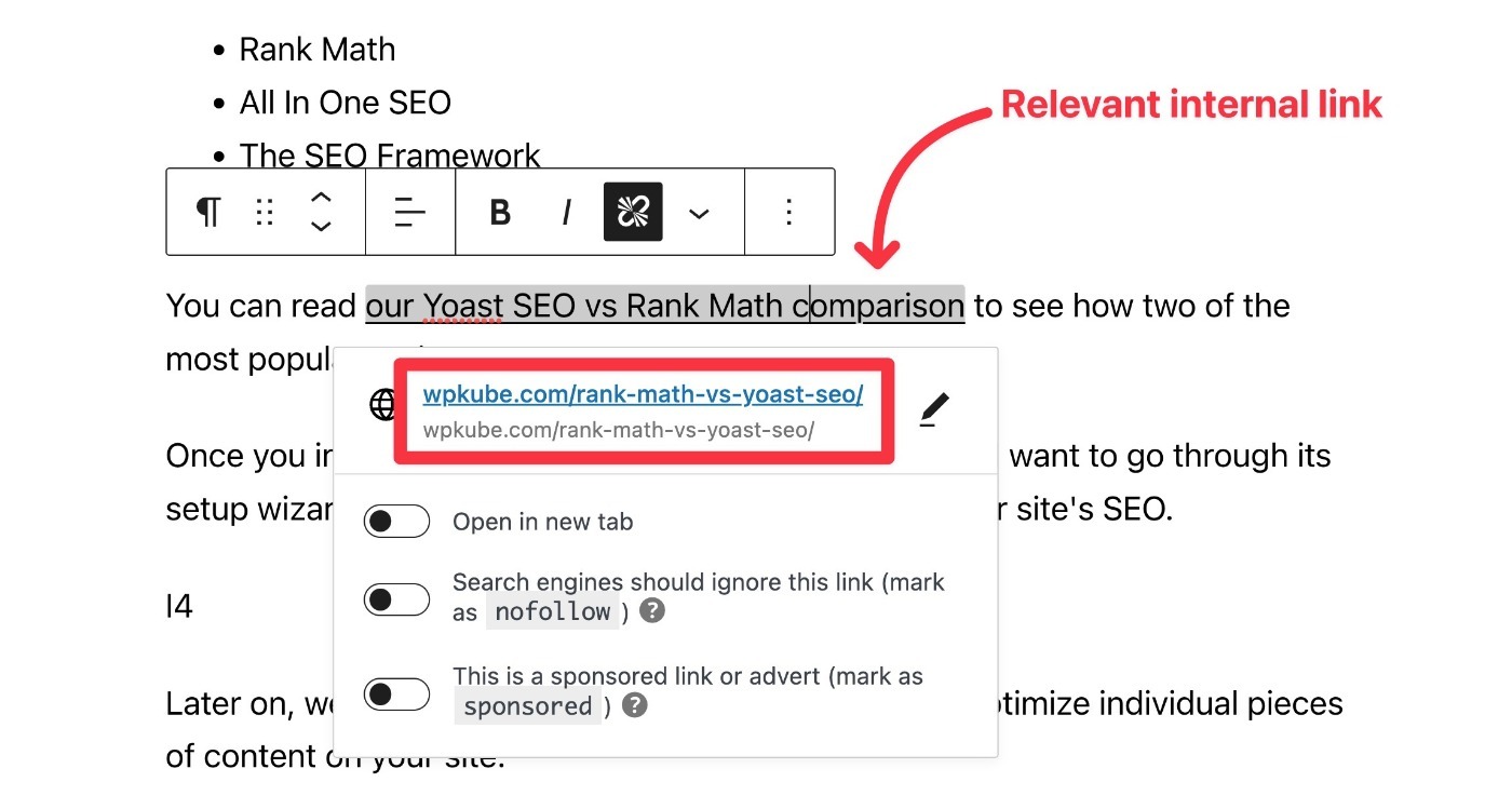 Includeți linkuri interne relevante pentru a stimula SEO WordPress