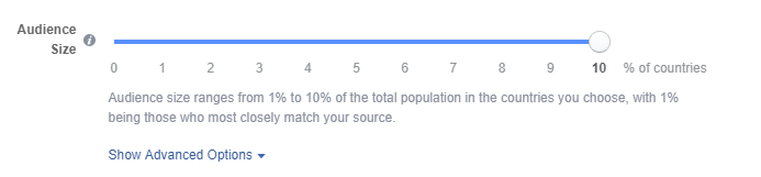 Benzer bir hedef kitle oluştururken %1 ile %10 arasında bir hedef kitle boyutu seçin.