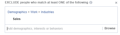 Belirli iş unvanlarını dahil etmek, Facebook'ta özel hedef kitleye girerken "satışları" içerir.